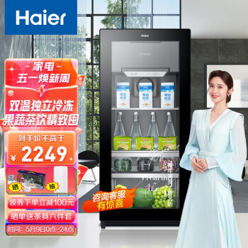 海尔（Haier）120升智能双温家用客厅办公室冷藏柜暖藏冰吧 茶叶饮料水果保鲜柜囤货小型冰箱DS0120D以旧换新