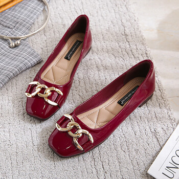 单鞋女春季浅口晚晚风温柔平底大码41一43女鞋气质名媛红色豆豆鞋酒