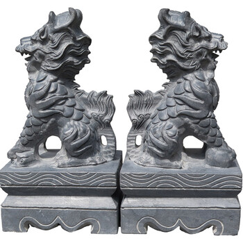 石雕麒麟摆件一对门口青石神兽石头装饰嘉祥石麒麟 长17宽13高30cm(1