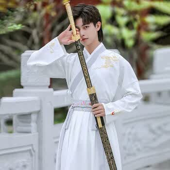 窕妮汉服男装武侠风男女款全套情侣古风剑客白色长袖学生古装毕业班服