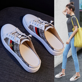 vistline 女鞋夏季舒适透气小白鞋女轻便百搭休闲鞋女一脚蹬半托懒人