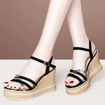 女士坡跟超高跟内增高凉鞋女年夏季时装松糕增高厚底夏天仙女风高跟鞋