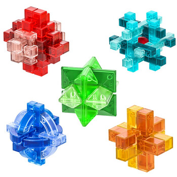 奇艺鲁班球琉璃色透明孔明锁全套国潮鲁班锁解锁解环趣味积木儿童学生