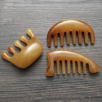 牛角刮痧按摩梳牛角梳按摩梳经络梳淋巴全身用经络月梳五齿梳两个装