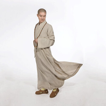 僧服大褂男女春夏韩国麻长褂长袍长衫和尚服僧衣僧袍僧侣套装 银白色