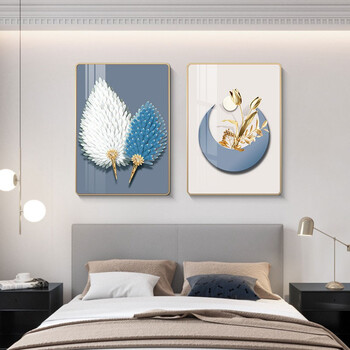 丞仔北欧卧室装饰画羽毛床头挂画轻奢高级感主卧房间壁画高档温馨墙画