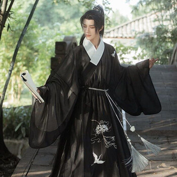 明制道袍披风超仙广袖刺绣改良古装春秋秋黑色鹤莲语上衣裙子外袍s