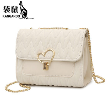 袋鼠新款时尚包包2023潮女包夏季百搭2023链条包单肩斜挎包 爱心款米白色