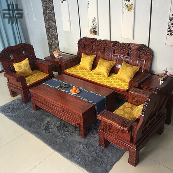 家具老榆木沙发实木雕刻如意六件套组合 中式 单人位一件