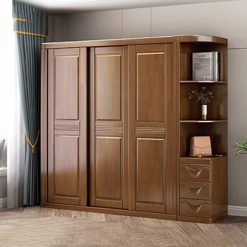 摩高空间新中式实木衣柜储物三门推拉衣橱现代简约移拉推拉门整体衣橱