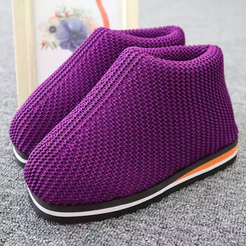 手工棉鞋毛线鞋子男女冬家居家防滑保暖加厚棉拖鞋包跟成品 紫色 38