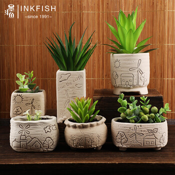 墨斗鱼园艺工具 墨斗鱼风车小镇多肉花盆6件套装组合拇指盆多肉盆肉肉植物创意个性桌面小盆栽粗陶花盆 不含花 2429 行情报价价格评测 京东