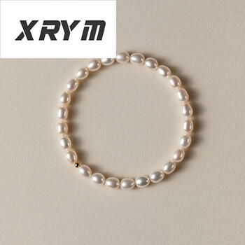 女夏季轻奢小众设计感米粒状金珠转运珠手串礼物淡水珍珠手链45mm14cm