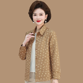 梵侈赫尔轻奢品牌妈妈春秋外套薄款中年女衬衫翻领秋装新款50岁中老年