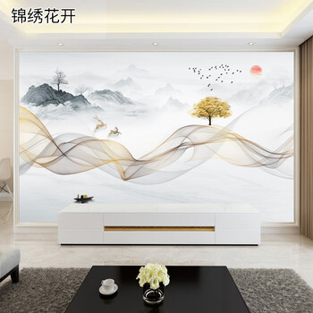 壁画沙发电视墙墙布新中式抽象壁布装饰墙纸无缝整张定制6600款珠光