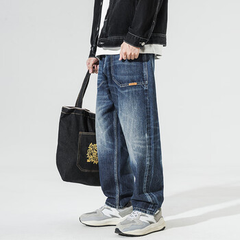 沐秋蓝染系列日本冈山赤耳丹宁原牛男士重磅复古水洗直筒牛仔裤 丹宁