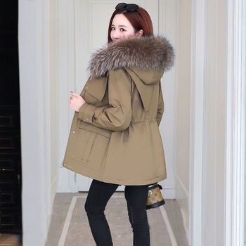 索宛亦(suowanyi)派克服女中长款小个子新款时尚大毛领宽松保暖连帽