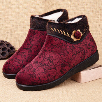 北京布鞋冬季加绒保暖复古女棉鞋羊毛加厚中老年软底防滑妈妈鞋红色35