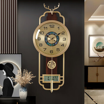 赞璐桐新款黄铜新中式石英钟家用客厅时钟挂钟挂墙中式大气钟表 新款x