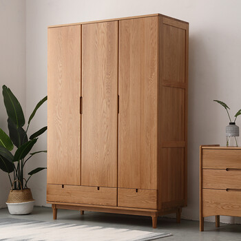 可狄 北欧实木衣柜带抽屉白橡木大衣橱卧室家具储物柜简约家用柜 白