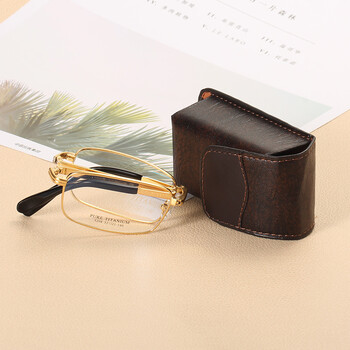 天然水晶老花镜男高清花镜全框老花眼镜钛架折叠款灰色镜框200度