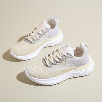 热风麦夏季薄款飞织运动鞋女透气网面轻便软底踩屎感减震中年妈妈跑步