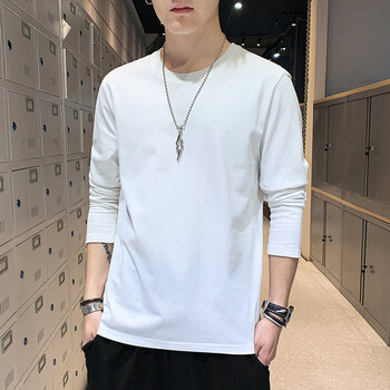 优衣库秋季纯棉180克高品质长袖t恤男士打底衫 白色 2xl