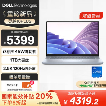 戴尔（DELL）笔记本电脑 灵越16PLUS-7640 16英寸2.5K高性能轻薄本商务办公本(i7-13620H标压 16G 1T)