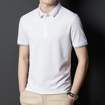 带领短袖翻领休闲商务休闲polo衫纯色带领t夏季男士短袖polo衫白色m