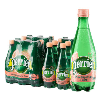 法国原装进口 巴黎水（Perrier）气泡矿泉水 西柚味含气天然矿泉水 500ml*24瓶 （塑料瓶瓶）整箱