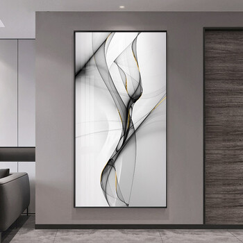 顺吉祥利  极简玄关装饰画竖版现代简约墙面壁画黑白抽象线条过道走廊