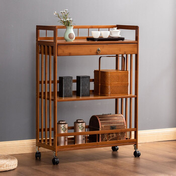 雅格皇朝竹优家移动茶柜架置物架多层客厅茶水架实木小型落地泡茶台边