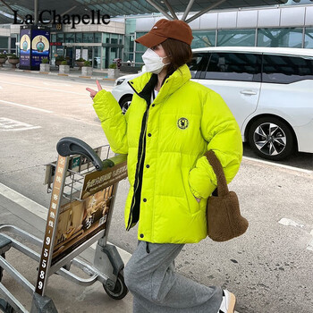 休闲面包服2023新款加厚学生羽绒服冬装荧光绿百搭时尚s建议75103斤