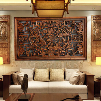 时尚家居挂屏木雕挂件香樟木福字中式客厅横屏背景墙壁挂玄关装饰