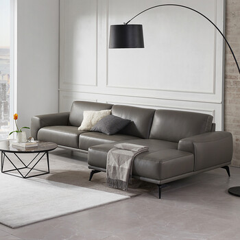 顾家家居真皮沙发简约意式轻奢真皮金属高脚沙发客厅沙发dk1052岩石灰
