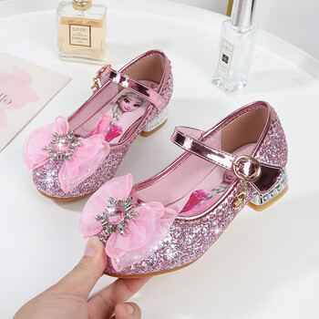 奇奈哒儿童高跟鞋女童爱莎公主鞋春秋季新款小女孩单鞋宝宝亮片小皮