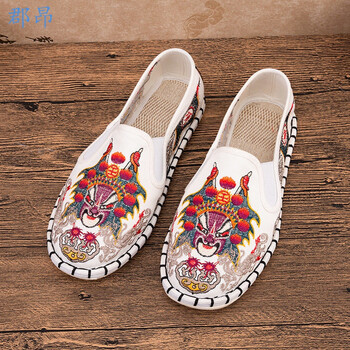 中国风男鞋2021新款刺绣网布鞋时尚绣花民族风牛筋底防滑耐磨汉服老