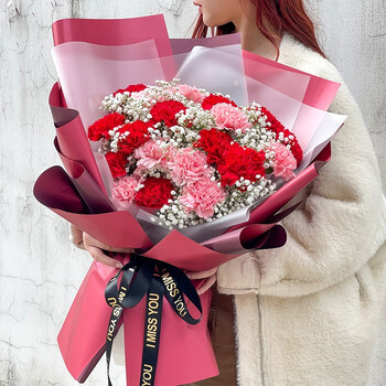 幽客玉品鲜花速递粉色康乃馨花束送妈妈长辈老师生日全国同城配送 33