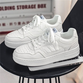 鞋子男秋季潮流平底男鞋韩版百搭新款小白鞋学生休闲透k061纯白升级