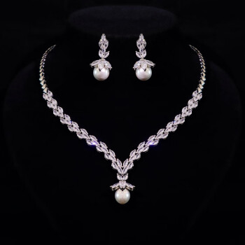 drck珍珠项链套装三件套轻奢闪简约新娘锆石耳环锁骨链婚纱晚宴会礼服