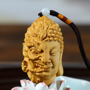 美印情 520情人节礼物 一念之间吊坠黄杨木雕佛魔把玩件手把件男士