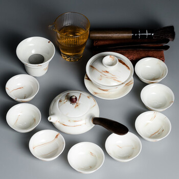 功夫茶具套装家用茶壶盖碗水墨白瓷青花瓷茶杯陶瓷潮汕景德镇中式定制