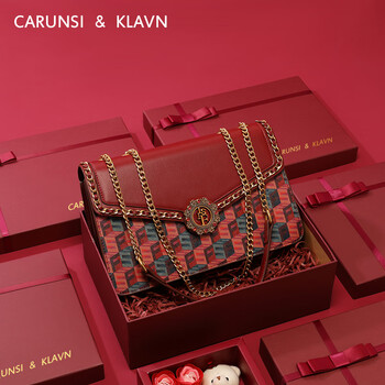CARUNSI&KLAVN CK轻奢包包女包红色新娘包婚包链条包斜挎包送女友老婆生日礼物 红色