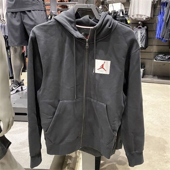 耐克顿aj飞人新款男子连帽运动服上衣休闲加绒外套运动拉链卫衣6145黑