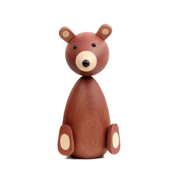绿野客小熊北欧黑胡桃实木摆件卧室卡通儿童房木偶家居手工软装创意礼