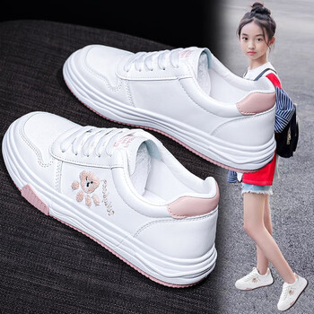 mmanyutie大童板鞋女12一14岁春秋款初中学生皮面防水小白鞋16岁女孩