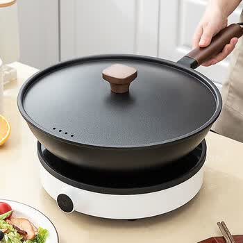 【新款】日本tembea无涂层炒菜锅铸铁锅煎炒锅 日本不粘锅30cm(免开锅