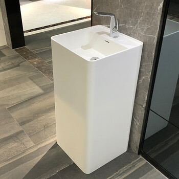 立柱盆洗脸盆一体式人造石方形立柱盆现代建议一体成型户外洗手盆酒店
