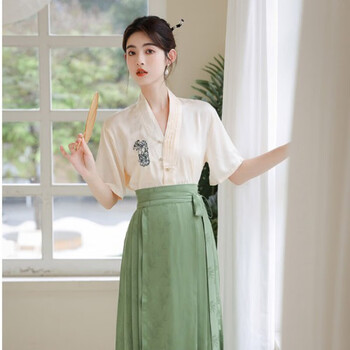 婕茵桐曹县汉服女全套夏新中式曹县汉服女装小个子汉素绿色马面裙成人