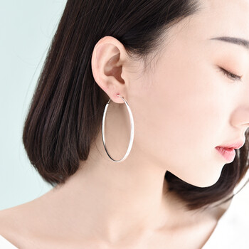 99足银耳环女个性时尚简约夸张大耳圈欧美气质足银大气光面耳饰520